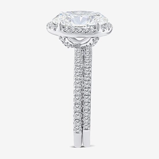 Signature By Modern Bride (G / Si1-Si2) Womens 3 3/4 CT. T.W. Lab Grown White Diamond 14K Gold Oval Side Stone Halo Bridal Set