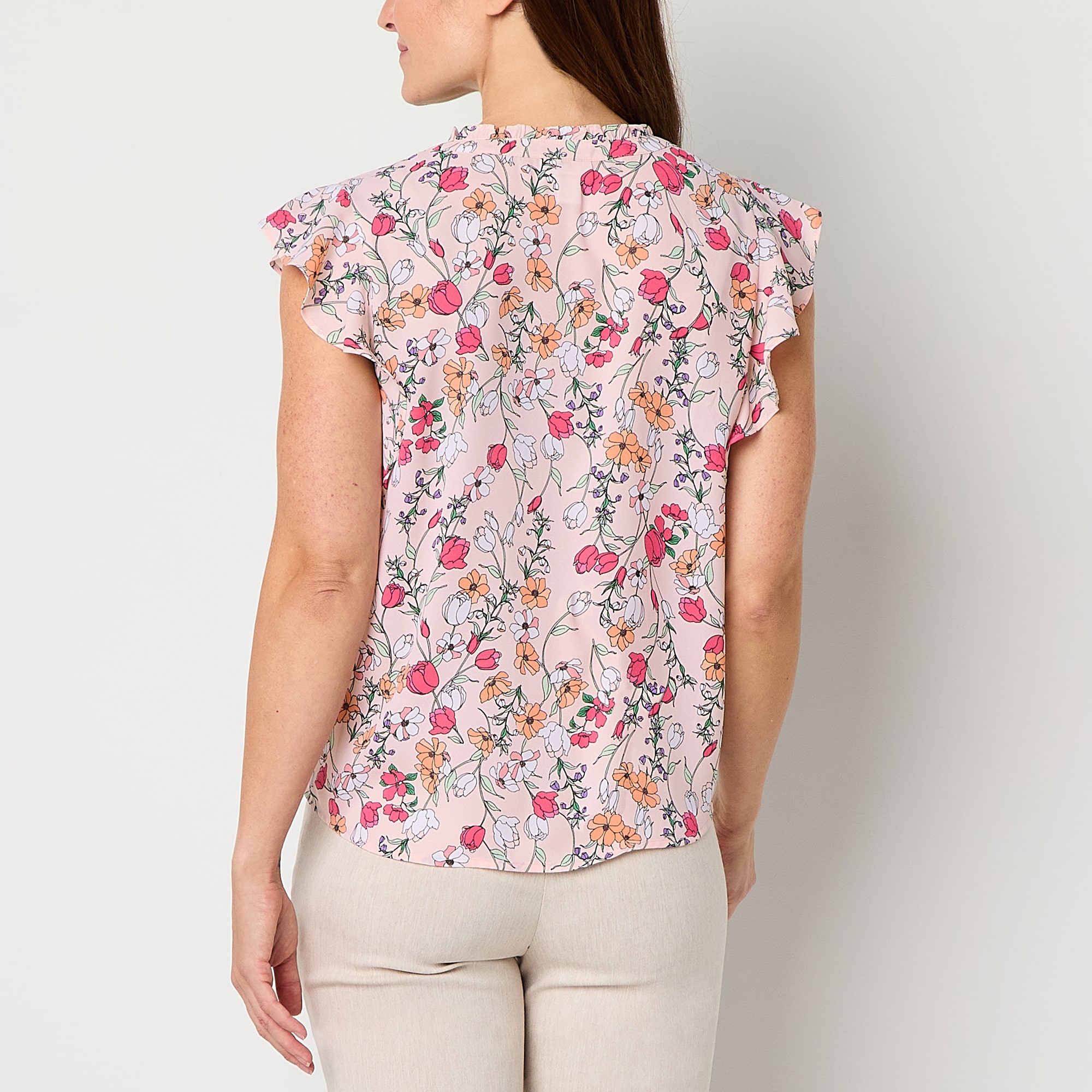 Liz Claiborne Womens Split Crew Neck Sleeveless Blouse