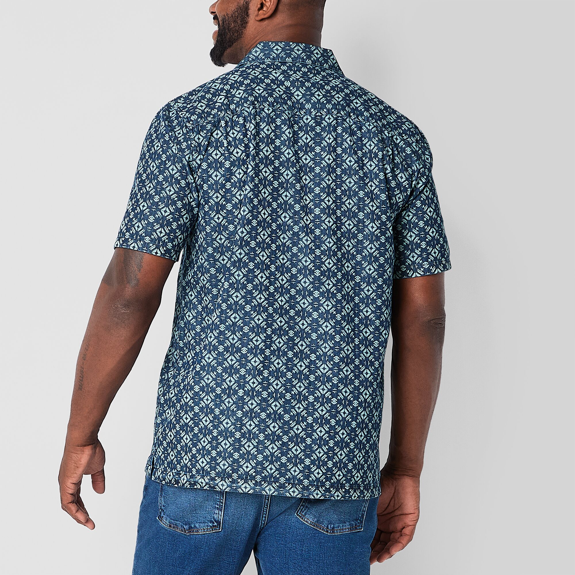 mutual weave Denim Camp Mens Short Sleeve Classic Fit Big and Tall Button-Down Shirt