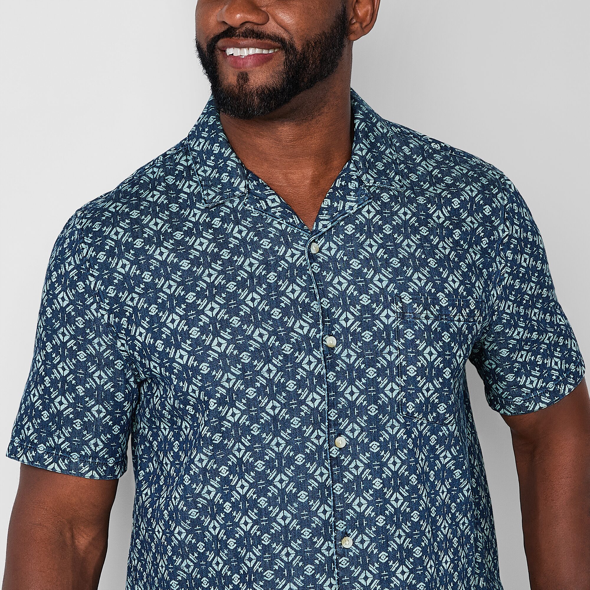 mutual weave Denim Camp Mens Short Sleeve Classic Fit Big and Tall Button-Down Shirt