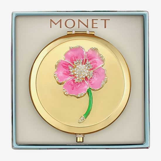 Monet Jewelry Gold Tone Flower Compact Mirror