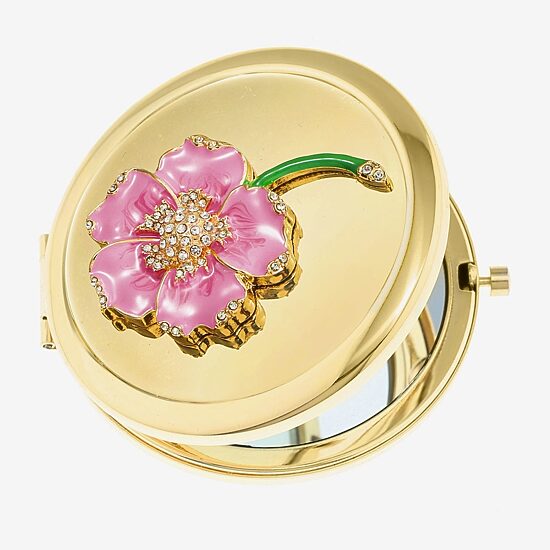 Monet Jewelry Gold Tone Flower Compact Mirror