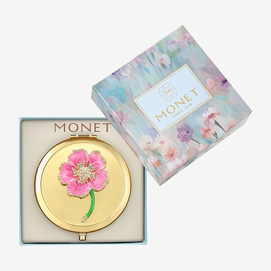 Monet Jewelry Gold Tone Flower Compact Mirror
