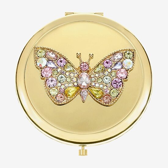 Monet Jewelry Gold Tone Butterfly Compact Mirror