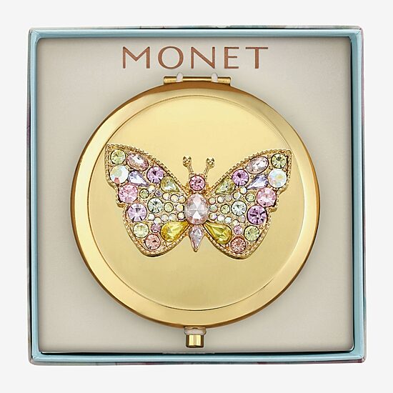 Monet Jewelry Gold Tone Butterfly Compact Mirror