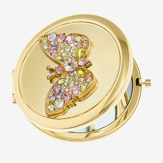 Monet Jewelry Gold Tone Butterfly Compact Mirror