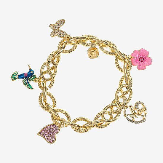 Monet Jewelry Mom Womens Pink Glass Flower Heart Stretch Bracelet