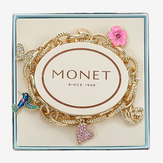 Monet Jewelry Mom Womens Pink Glass Flower Heart Stretch Bracelet