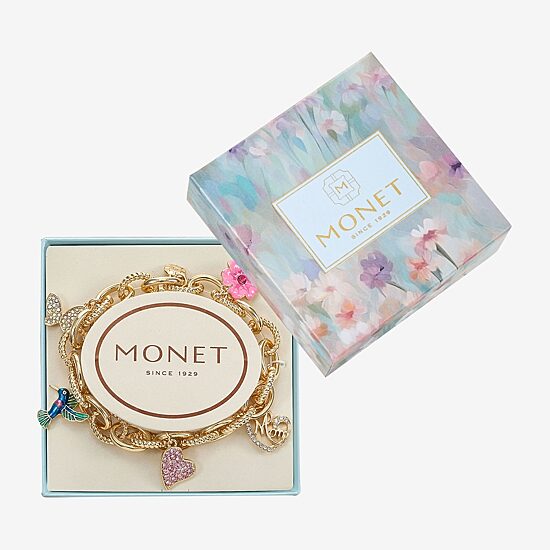 Monet Jewelry Mom Womens Pink Glass Flower Heart Stretch Bracelet