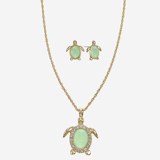 Monet Jewelry Turtle Womens Green Glass 2-pc. Jewelry Set