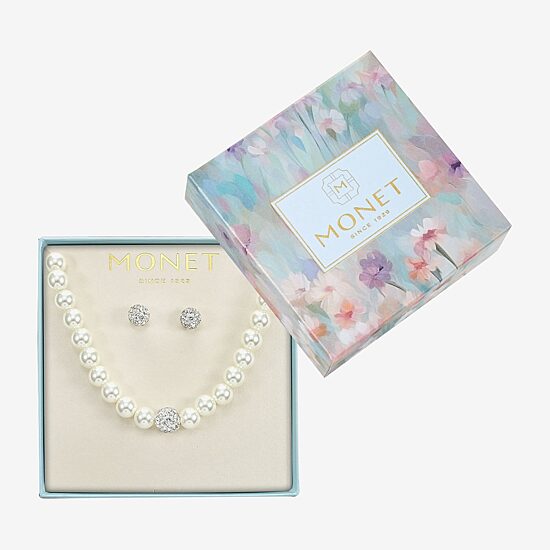 Monet Jewelry Womens White Glass Simulated Pearl 2-pc. Jewelry Set