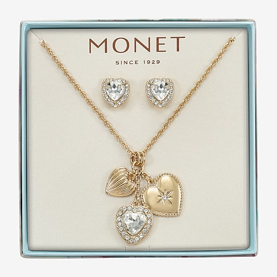 Monet Jewelry Womens Glass Heart 2-pc. Jewelry Set