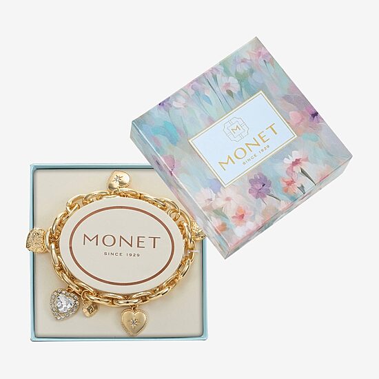 Monet Jewelry Womens Glass Heart Stretch Bracelet
