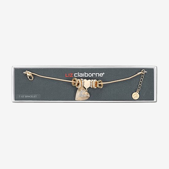 Liz Claiborne Womens Glass Heart Charm Bracelet