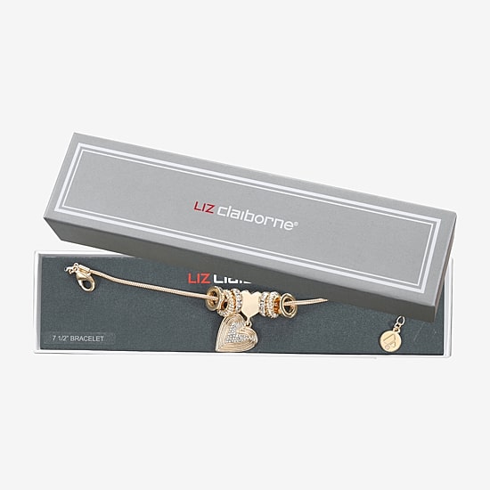 Liz Claiborne Womens Glass Heart Charm Bracelet