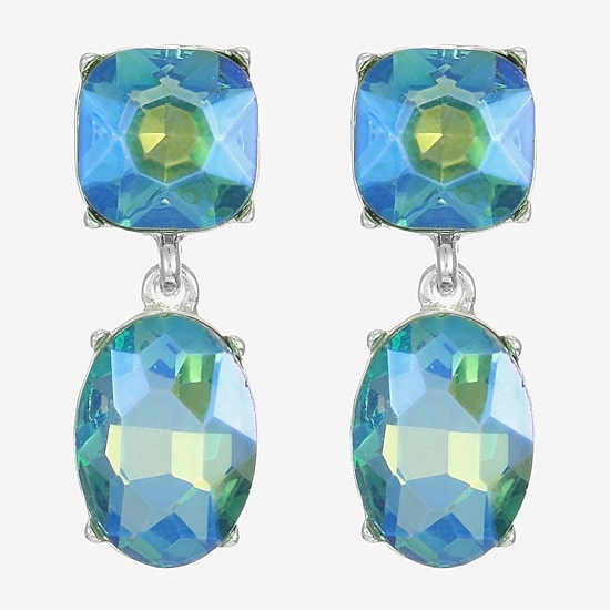 Monet Jewelry Womens Green Glass Cushion Hypoallergenic Drop Earrings