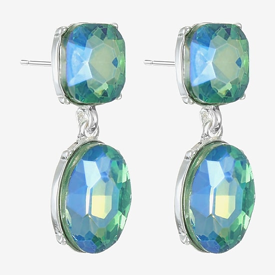 Monet Jewelry Womens Green Glass Cushion Hypoallergenic Drop Earrings