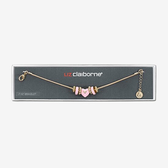 Liz Claiborne Womens Glass Heart Charm Bracelet