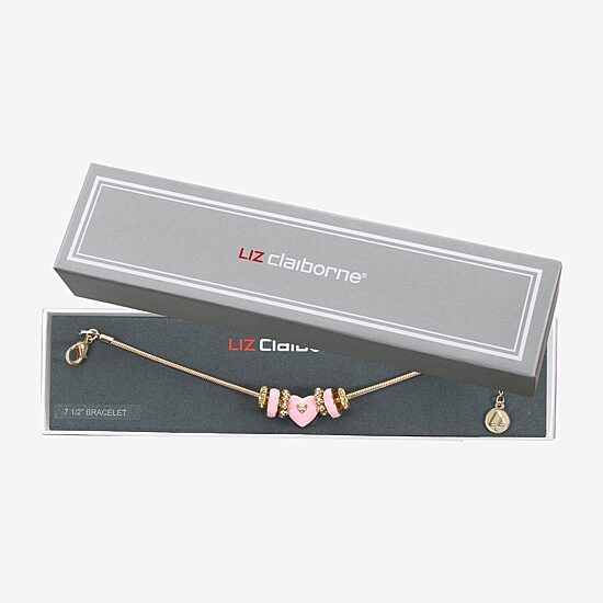 Liz Claiborne Womens Glass Heart Charm Bracelet