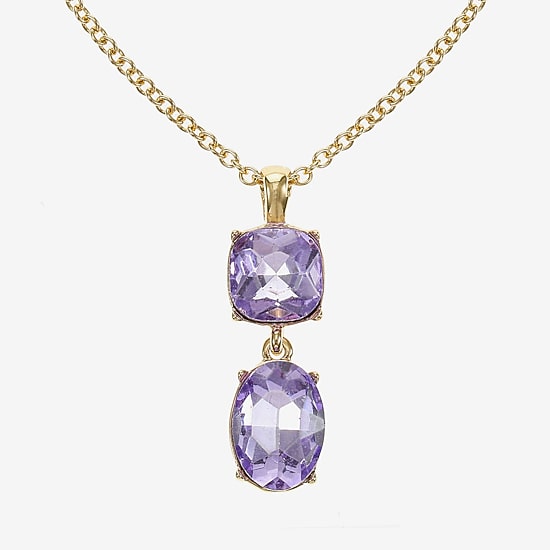 Monet Jewelry Womens Glass Cushion 17 Inch Pendant Necklace