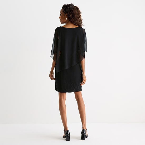 MSK Womens Elbow Sleeve Overlay Sheath Dress