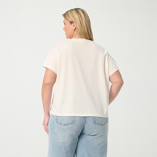 JS Jessica Simpson Womens Plus Crew Neck Short Sleeve Embroidered Blouse