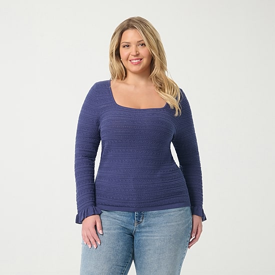 JS Jessica Simpson Womens Plus Square Neck Long Sleeve Blouse