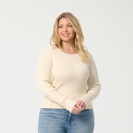 JS Jessica Simpson Plus Womens Round Neck Long Sleeve Pullover Sweater