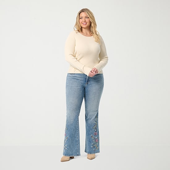 JS Jessica Simpson Plus Womens Round Neck Long Sleeve Pullover Sweater