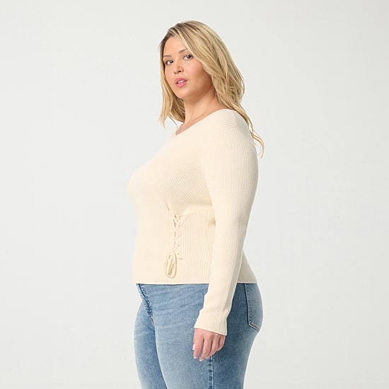 JS Jessica Simpson Plus Womens Round Neck Long Sleeve Pullover Sweater