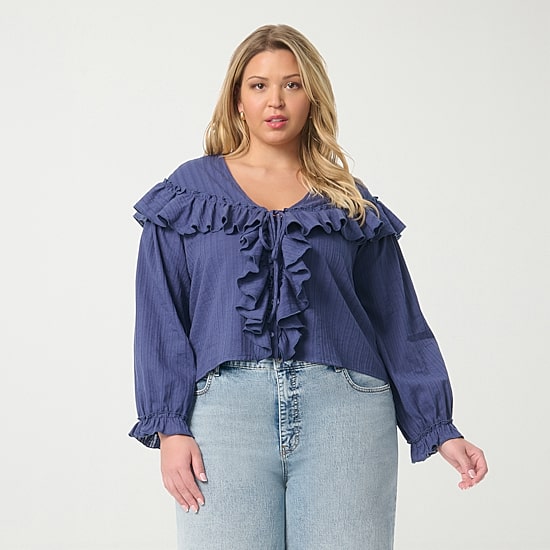 JS Jessica Simpson Womens Plus Round Neck Long Sleeve Blouse