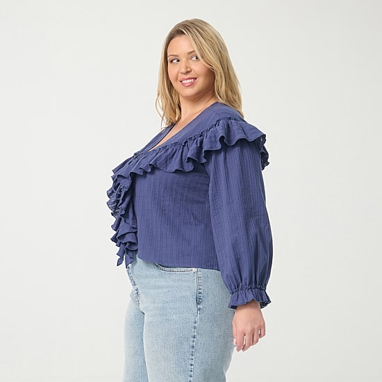 JS Jessica Simpson Womens Plus Round Neck Long Sleeve Blouse