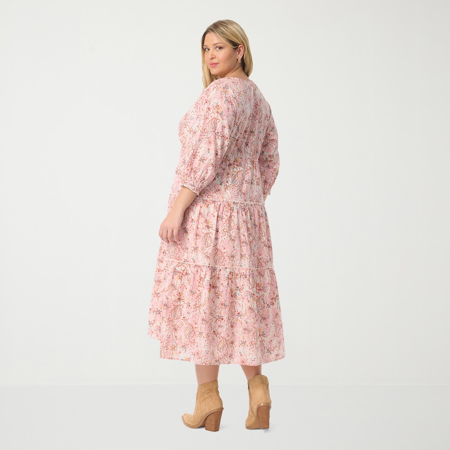JS Jessica Simpson Womens Plus V Neck Long Sleeve Paisley A-Line Dress
