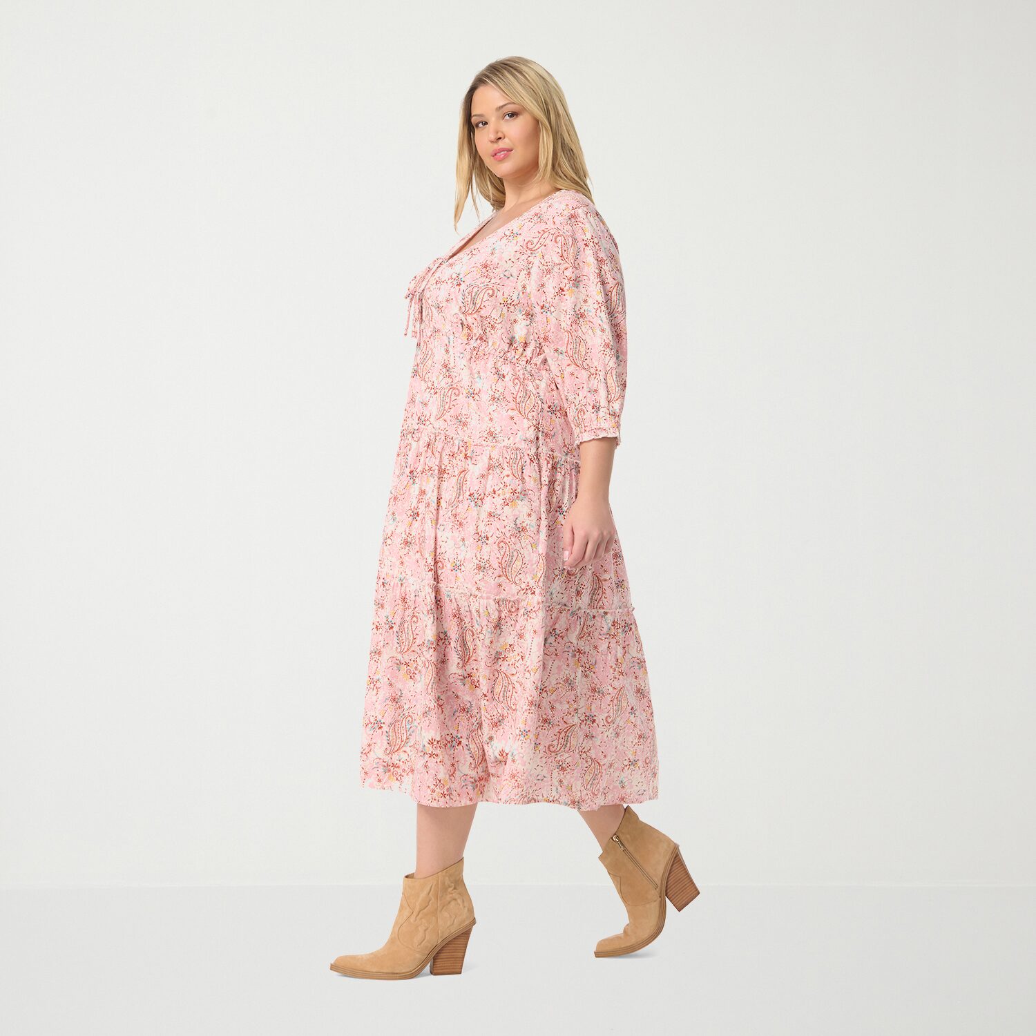 JS Jessica Simpson Womens Plus V Neck Long Sleeve Paisley A-Line Dress