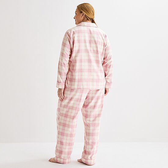 Liz Claiborne Womens Flannel Long Sleeve 2-pc. Pajama Set