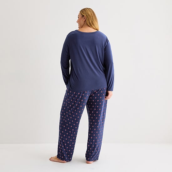Liz Claiborne Cool and Calm Womens Long Sleeve 2-pc. Pajama Set