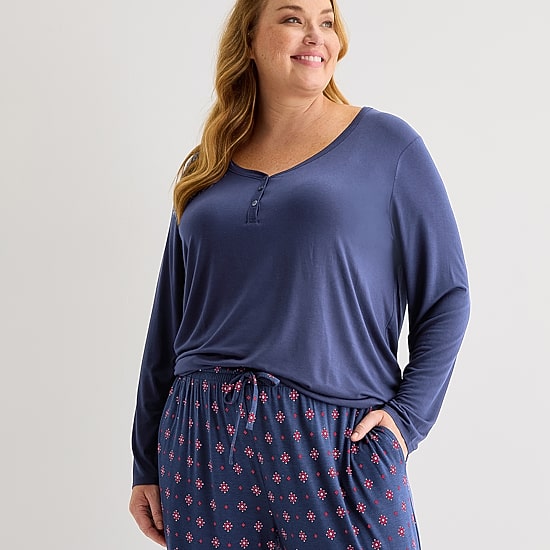 Liz Claiborne Cool and Calm Womens Long Sleeve 2-pc. Pajama Set