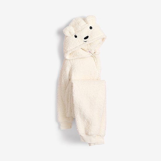 North Pole Trading Co. Polar Bear Unisex Adult Sherpa Long Sleeve Hooded Matching Family One Piece Pajama
