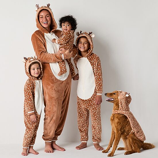 North Pole Trading Co. Reindeer Baby Unisex Plush Long Sleeve Crew Neck Matching Family Footed Pajamas