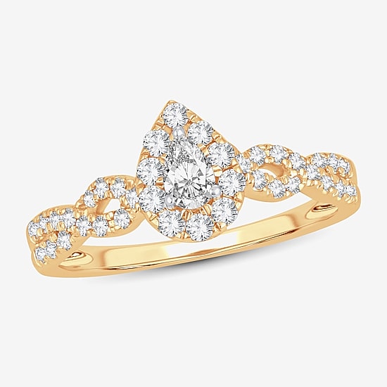 Womens 1/2 CT. T.W. Natural White Diamond 10K Gold Pear Engagement Ring