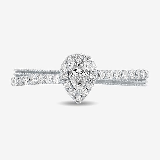 Womens 3/8 CT. T.W. Natural White Diamond 10K Gold Pear Side Stone Crossover Engagement Ring