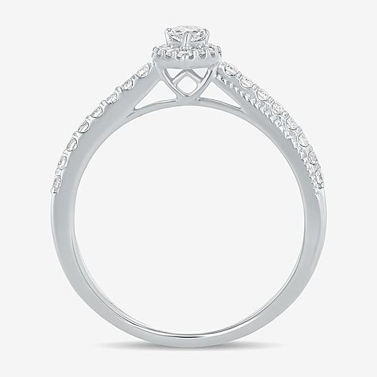 Womens 3/8 CT. T.W. Natural White Diamond 10K Gold Pear Side Stone Crossover Engagement Ring