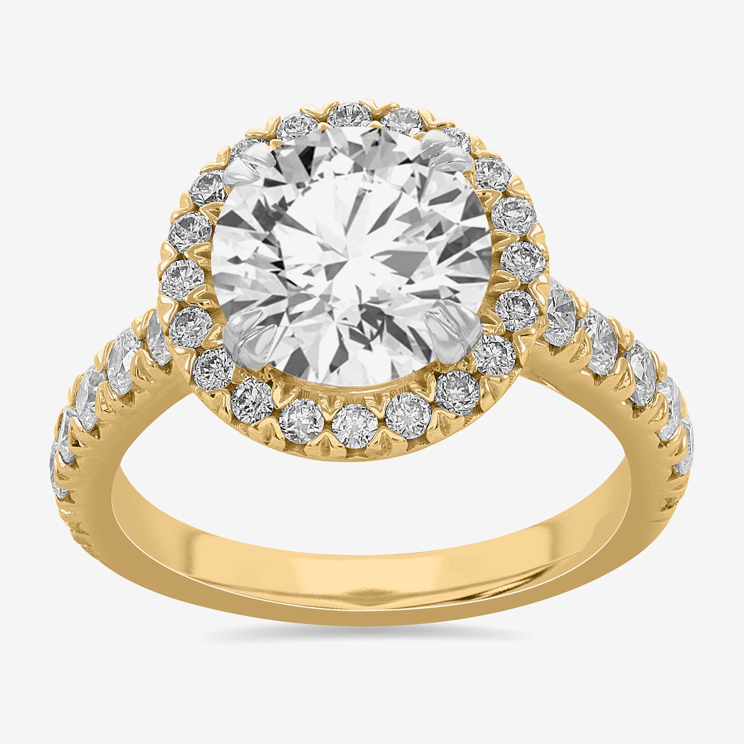 (H-I / Si1-Si2) Womens 4 CT. T.W. Lab Grown White Diamond 14K Gold Round Side Stone Halo Engagement Ring