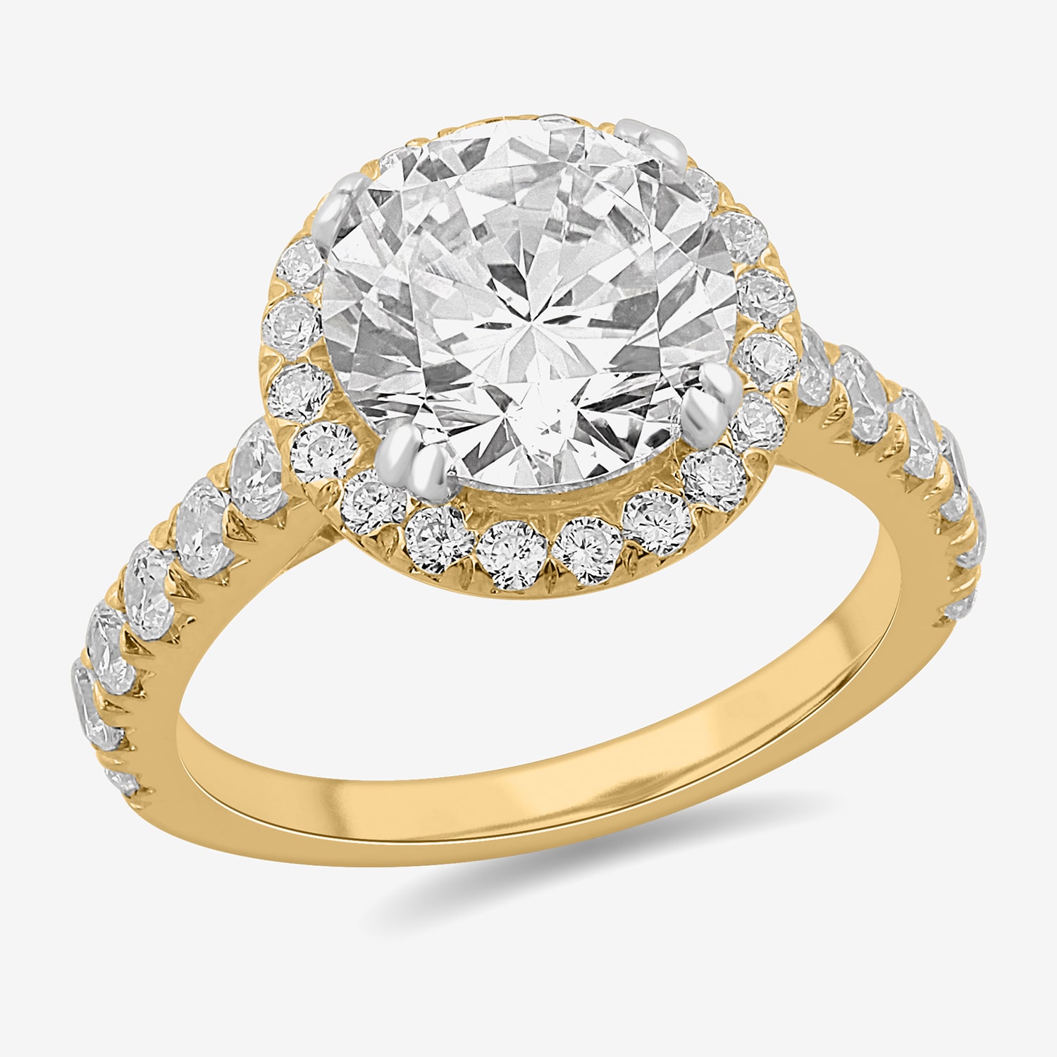 (H-I / Si1-Si2) Womens 4 CT. T.W. Lab Grown White Diamond 14K Gold Round Side Stone Halo Engagement Ring