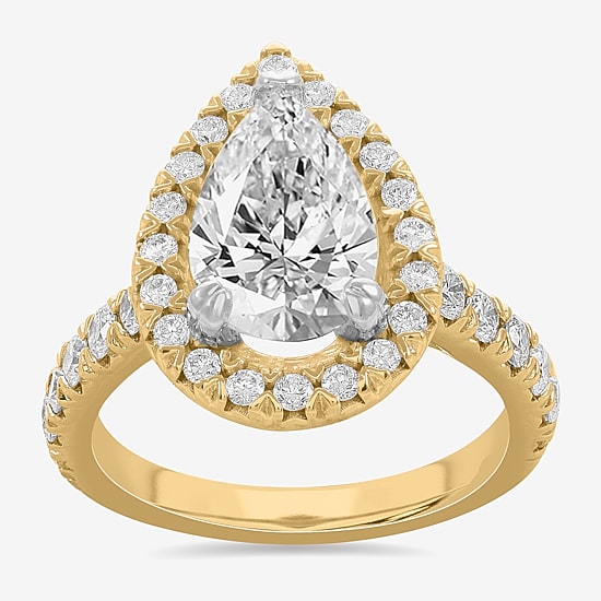 (H-I / Si1-Si2) Womens 4 CT. T.W. Lab Grown White Diamond 14K White Gold Pear Side Stone Halo Engagement Ring