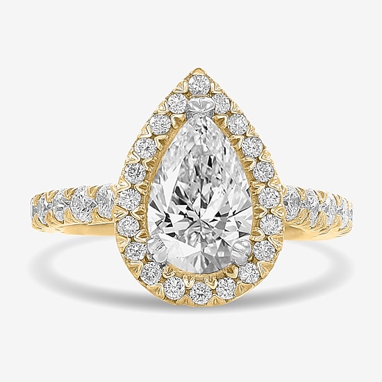 (H-I / Si1-Si2) Womens 4 CT. T.W. Lab Grown White Diamond 14K White Gold Pear Side Stone Halo Engagement Ring