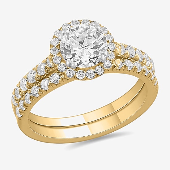 (H-I / Si1-Si2) Womens 1 3/4 CT. T.W. Lab Grown White Diamond 14K White Gold Round Side Stone Halo Bridal Set