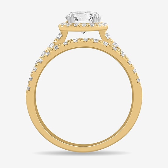 (H-I / Si1-Si2) Womens 1 3/4 CT. T.W. Lab Grown White Diamond 14K White Gold Round Side Stone Halo Bridal Set
