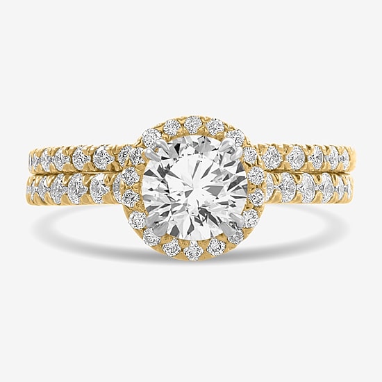 (H-I / Si1-Si2) Womens 1 3/4 CT. T.W. Lab Grown White Diamond 14K White Gold Round Side Stone Halo Bridal Set