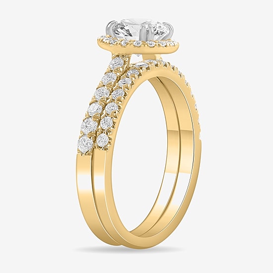 (H-I / Si1-Si2) Womens 1 3/4 CT. T.W. Lab Grown White Diamond 14K White Gold Round Side Stone Halo Bridal Set